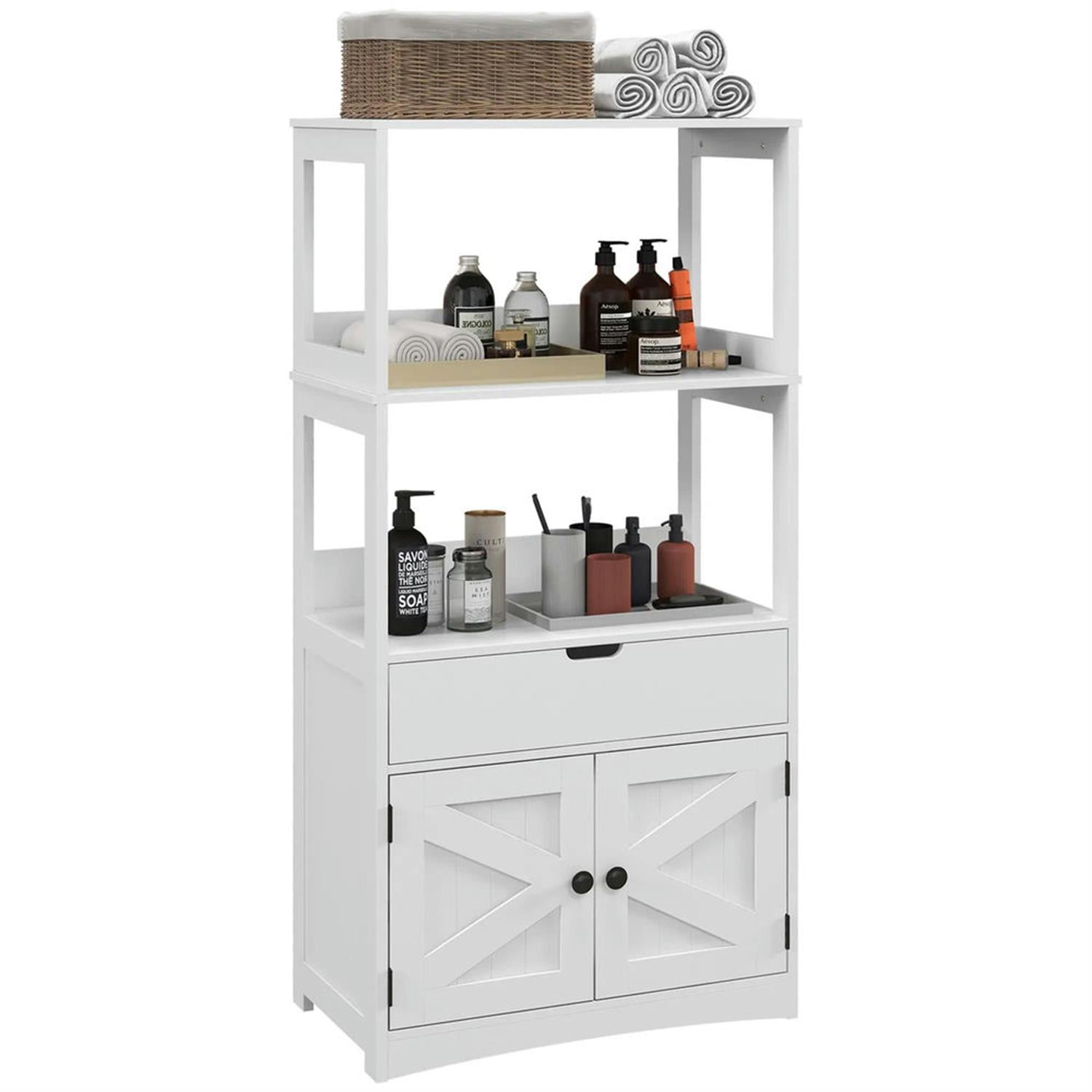 Demi Bonn 48" Farmhouse Bathroom Floor Cabinet, Freestanding Linen Storage Cabinet with Shelf and Drawer, for Living room, Entryway, Kitchen, White