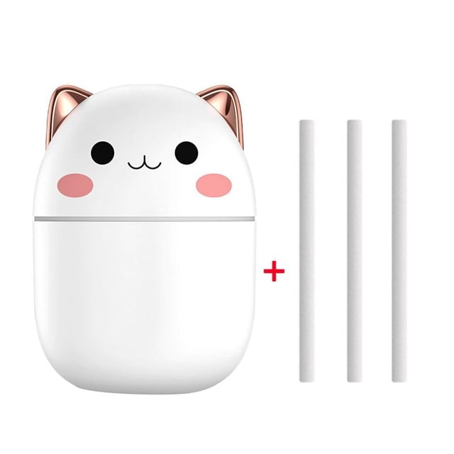 Humidificador de aire para coche, difusor de aromaterapia con luz nocturna, generador de niebla fría, purificador de aceite esencial Kawaiil