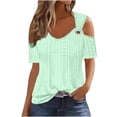 thumbnail image 3 of Jsaierl Cold Shoulder Tops for Women 2025 Summer Hollow Out Eyelet Short Sleeve T Shirts Going Out Blouses Ladies Tunic, 3 of 7