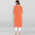 thumbnail image 6 of Janasya Indian Round Neck 3/4 Sleeve Woven Design Orange Cotton Kurta For Women, 6 of 7