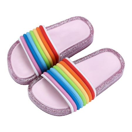 

Children LED Flashing Jelly Slide Slippers Glitter Powder Rainbow Strip Sandals