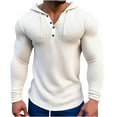 thumbnail image 2 of Momasggi Mens Waffle Knit Hoodies Casual Long Sleeve Drawstring Hooded Sweatshirt Slim Fit Muscle Hoodie Quarter Button Pullover Tops White 2XL, 2 of 6