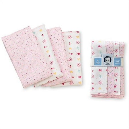 Gerber Flannel Diaper or Burp Cloths 4-Pack, for Girls