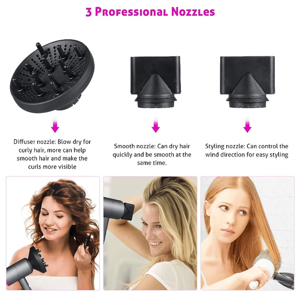 ZOUYUE Hair Dryer with Diffuser, 1800W Ionic Blow Dryer, Professional Portable Hair Dryers & Accessories for Women Curly Hair, Grey