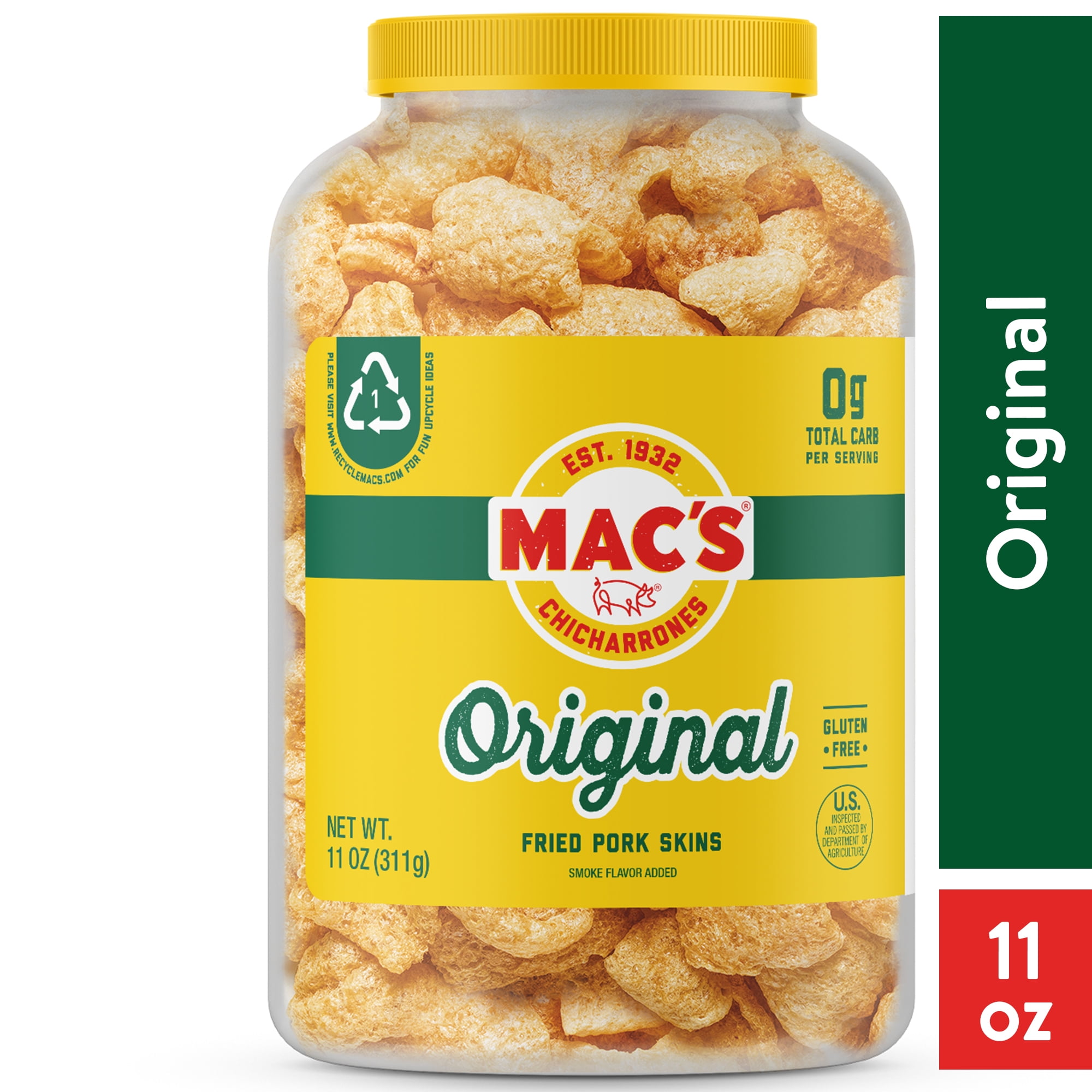 Mac's Original Crispy Fried Pork Skins, 11 oz Canister