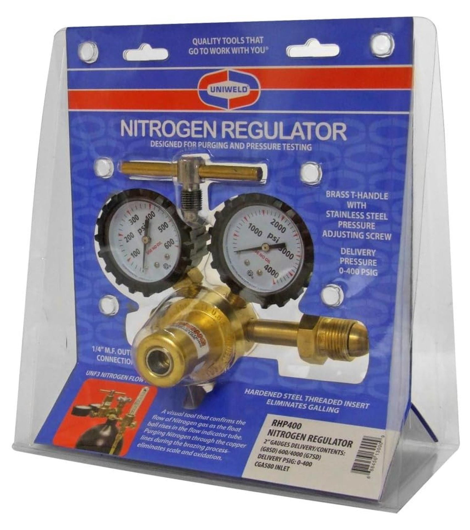 RHP400 Nitrogen Regulator with 0-400 PSI Delivery Pressure, CGA580 Inlet Connection and 1/4-Inch Male Flare Outlet Connection