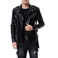 thumbnail image 1 of AOWOFS Men's Faux Leather Jacket Double Belt Punk Motorcycle Zip Slim Fit Biker Jacket, 1 of 2
