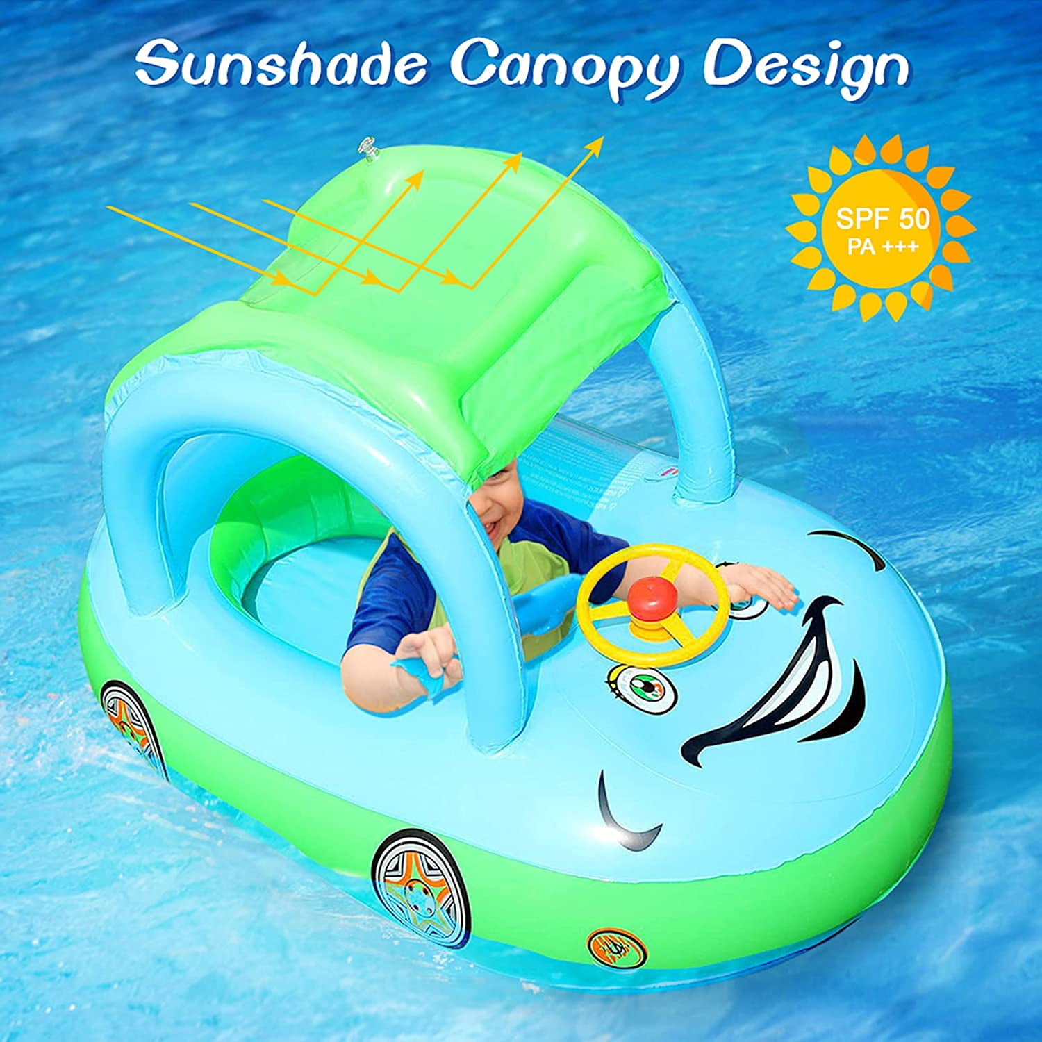 Inflatable Car Sunshade Baby Buggy Horn Swim Seat Boat kid Child Float Pool Fun 