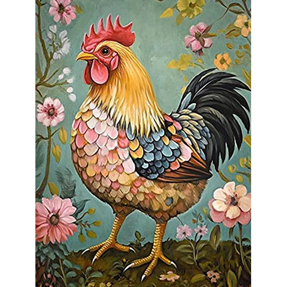 Colorful Rooster Decoration Painting/Canvas Art， Suitable for Decorating Living Room， Bedroom， Kitchen， Dining Room， Office， Farmhouse， Guest Room， Studio and Hallway.