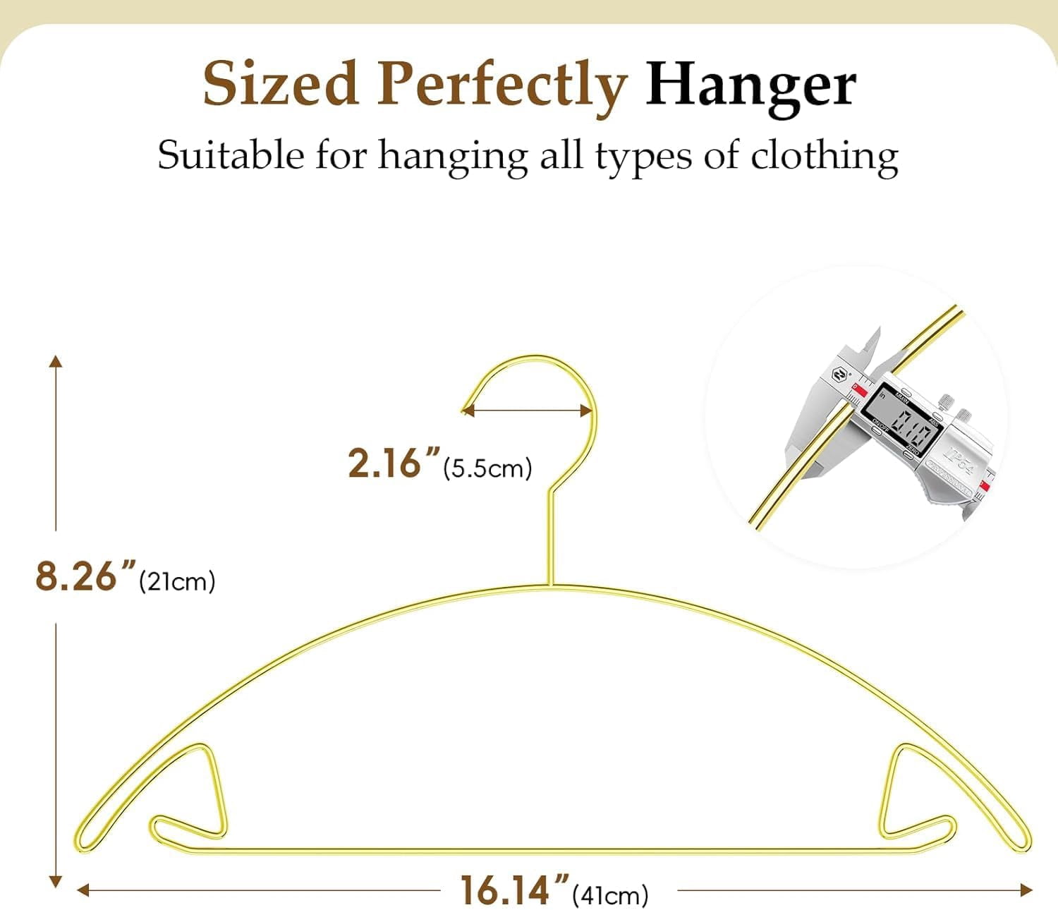 SPECILITE Metal Coat Hangers, 15 Pack No Shoulder Bump Clothes Hangers, Space-Saving  for Suit, Sweaters, Jackets, Pants - Gold