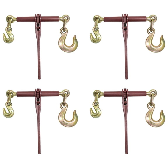 5/16" - 3/8" Heavy Duty Ratchet Load Chain Binder w/Grab Hook on one Side, 1/2" Slip Hook on Other Side - 6,600 Lbs Working Load Limit (4 Pack)