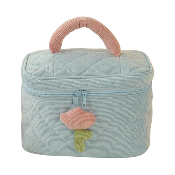 Neceser de moda para guardar maquillaje, bolsa de pana con cremallera, neceser para cosméticos azul