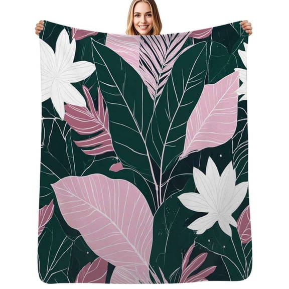 Tropical leaves Flannel Blanket Warm Soft Bedding Throws Winter Camping Chair Sofa Bed