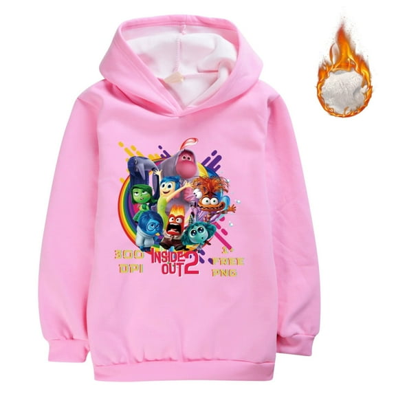Girls' hoodie Inside out 2, children's and boys' fashion hoodie with thick and non inverted fleece, cartoon pullover, pure cotton and fleece hoodie suitable for children aged 5-13