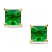 Paris Jewelry 14k Yellow Gold Push Back Princess Created Emerald Stud Earrings 6MM plated