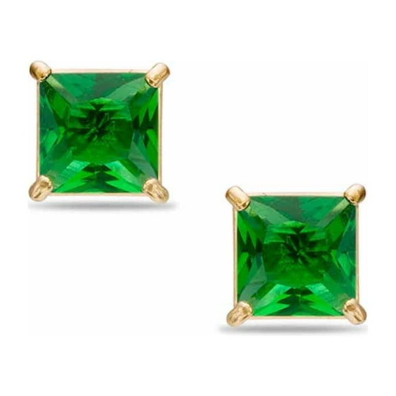 Paris Jewelry 14k Yellow Gold Push Back Princess Created Emerald Stud Earrings 6MM plated