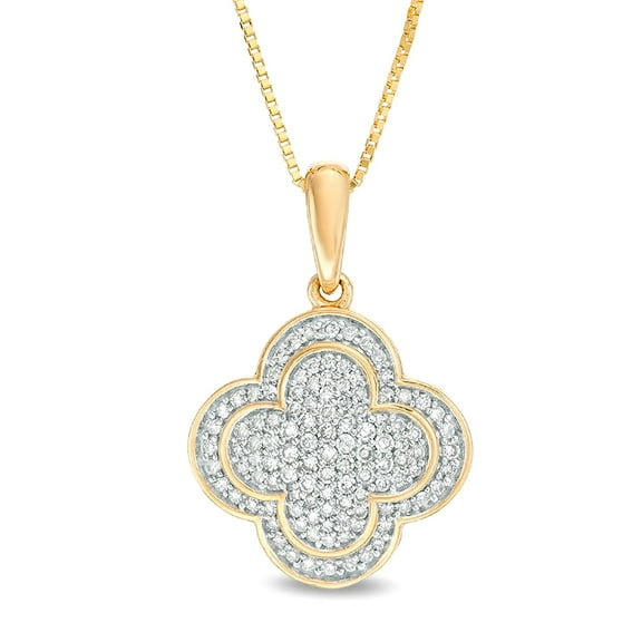 Four Leaf Clover Pendant with Diamonds in 10K Yellow Gold on 18 Inch Box Chain