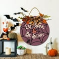 thumbnail image 4 of Eveokoki Halloween Decorations Door Sign, 11 Inch Rustic Eat Drink & Be Scary Wooden Hanging Sign for Front Door, Wreath with Bow Party Indoor Outdoor Decor Home, 4 of 5