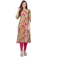 thumbnail image 1 of eloria Floral Printed Women's Fashion Stylish Knee Length In Round Neck Design Kurti Dress, 1 of 5