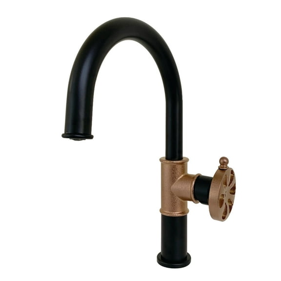 Kingston Brass KS2237RX Belknap One-Handle Single-Hole Bathroom Faucet with Push Pop-Up Drain, Matte Black/Rose Gold
