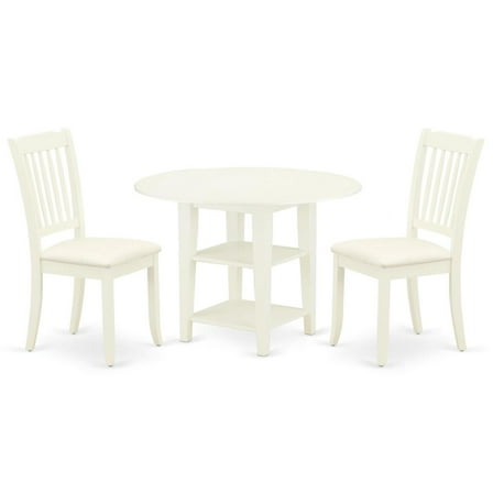 East West Furniture Sudbury 3-piece Dining Set with Cushion Seat in White