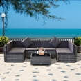 thumbnail image 2 of Outsunny 7 Piece Patio Furniture Set, PE Rattan Outdoor Conversation Set with Sectional Sofa, Glass Tabletop, Cushions and Pillows for Garden, Lawn, Deck, Grey and Dark Grey, 2 of 9