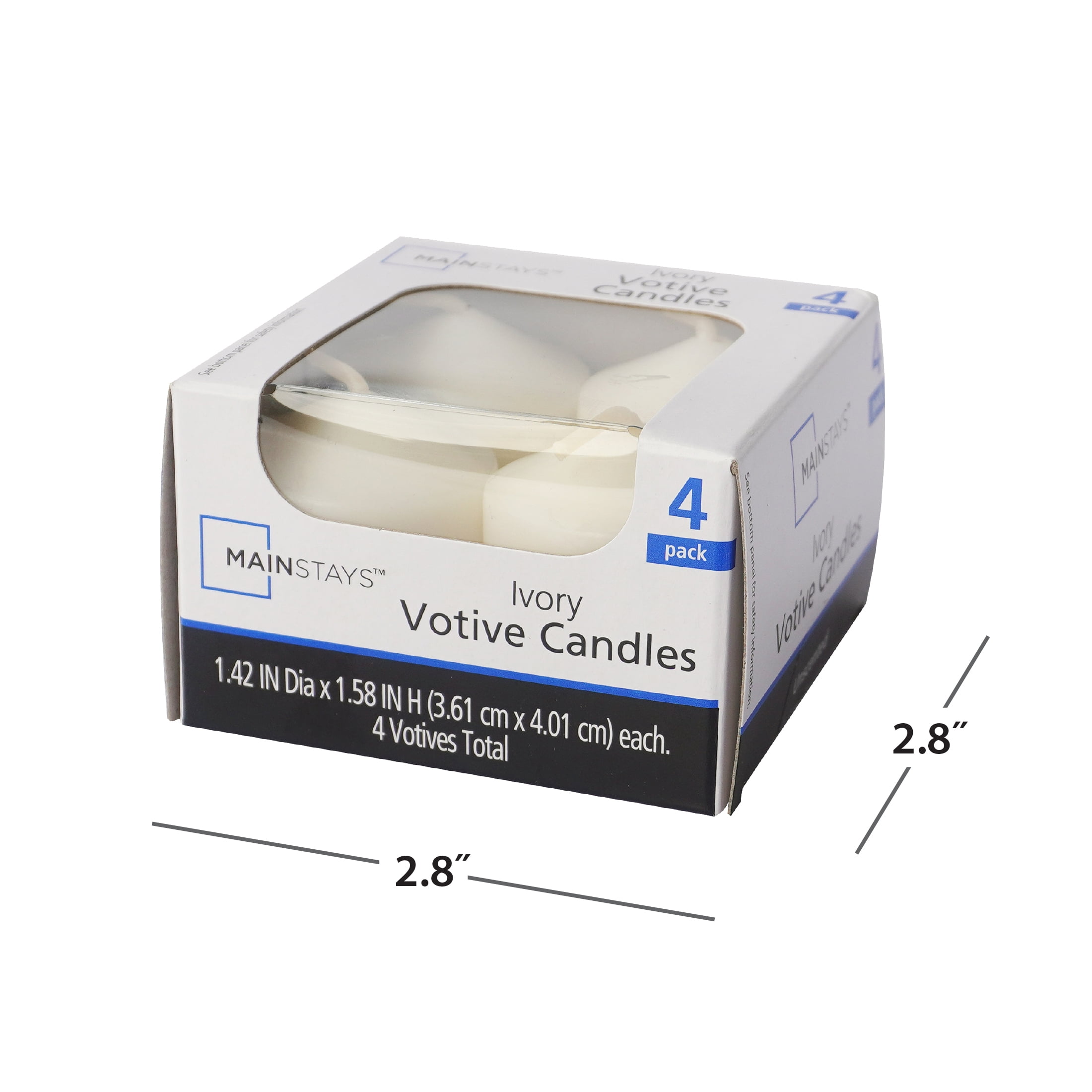 Mainstays Votive Candles, Unscented, Ivory, 4 Pack