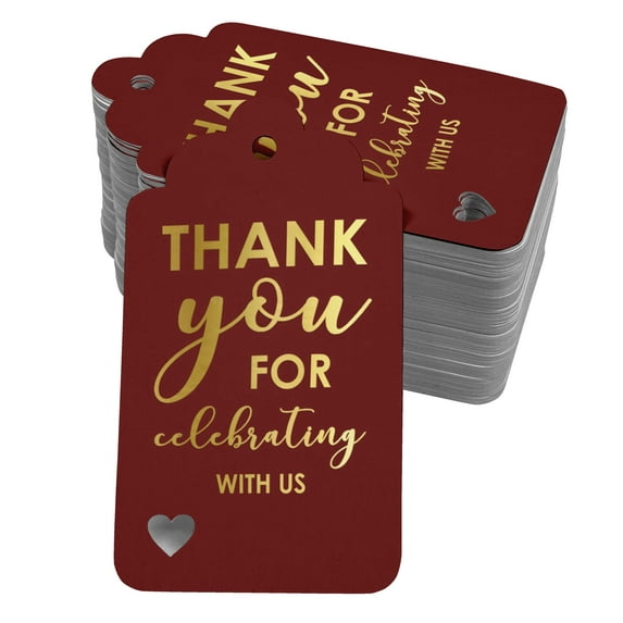 Inkdotpot Real Gold Foil ThankYou For Celebrating With Us Bridal Shower-Baby Shower-Retirement-Wedding-Birthday Tags Favor Hang Paper Tags 100 Pack