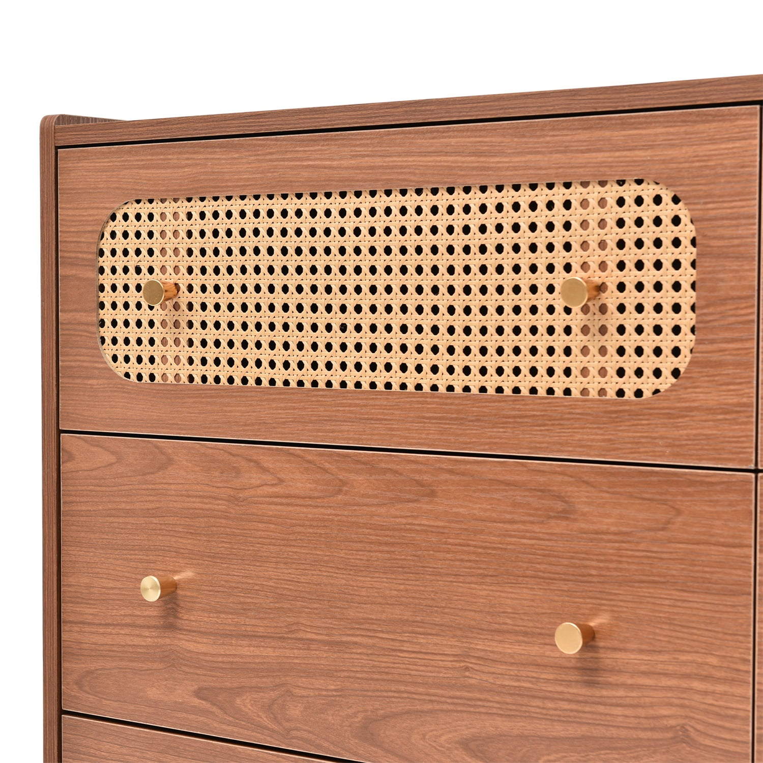 Kadyn 6 Drawer Dresser, Chest of Drawers with Metal legs, Rattan Nursery Dresser for Home Office, Natural Cherry Kadyn 6 Drawer Dresser, Chest of Drawers with Metal legs, Rattan Nursery Dresser for Home Office, Natural Cherry