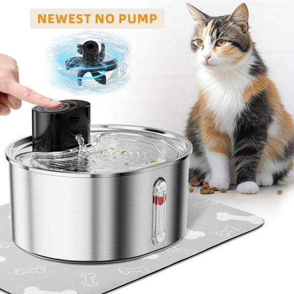 Comvin No Pump Stainless Steel Cat Water Fountain for Drinking, 3.2L/108oz Wireless Auto Pet Water Fountain Dispenser for Cats Dogs Indoor Outdoor