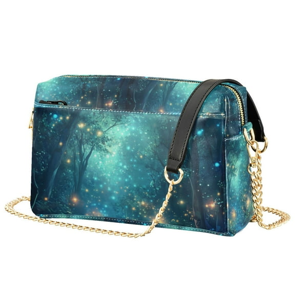 FORMRS Women Crossbody Purse with Chain Strap Vegan Leather Shoulder Handbag, Magical Forest Glowing Lights