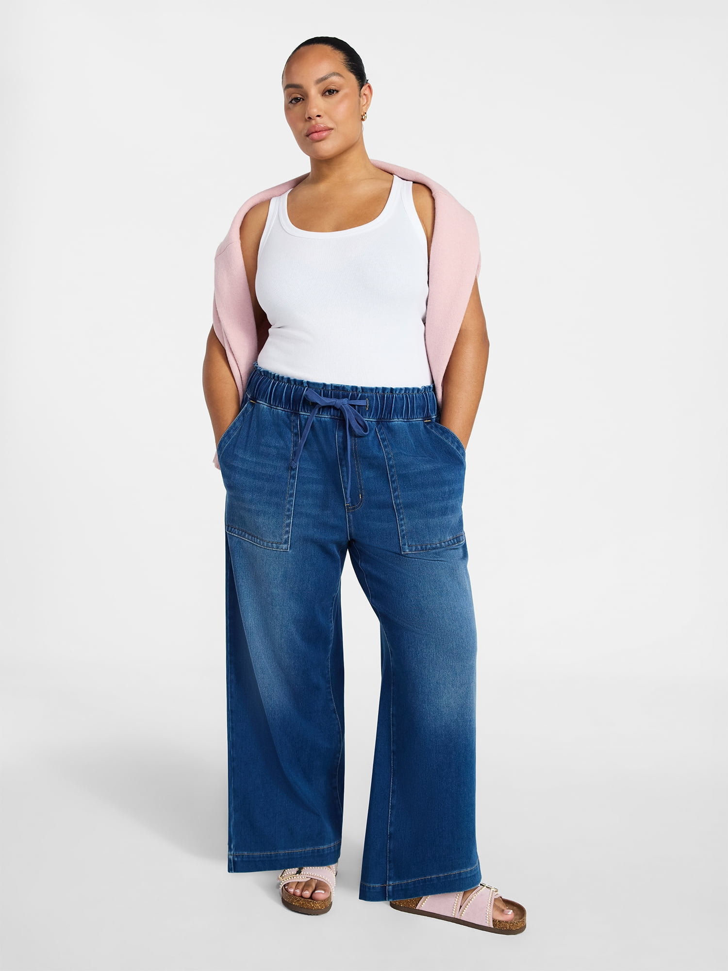 Terra & Sky Women's Plus High Rise Knit Denim Pant, 27" Inseam, Sizes 0X-4X