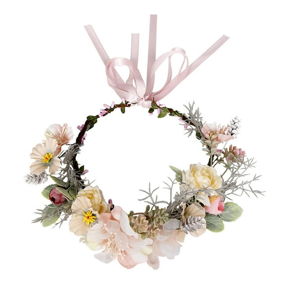 NUOLUX 1pc Bohemian Style Ribbon Garland Simulation Flower Wreath Fairy Headdress Party Props for Girls