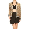 thumbnail image 1 of Womens Long Sleeve Sequin Front Zip Jacket Long Sleeve Ribbed Cuffs Outerwear Tops, 1 of 5