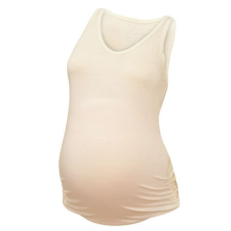 Love My Belly Women's Ivory Side Ruching Maternity Basic Trendy Tank
