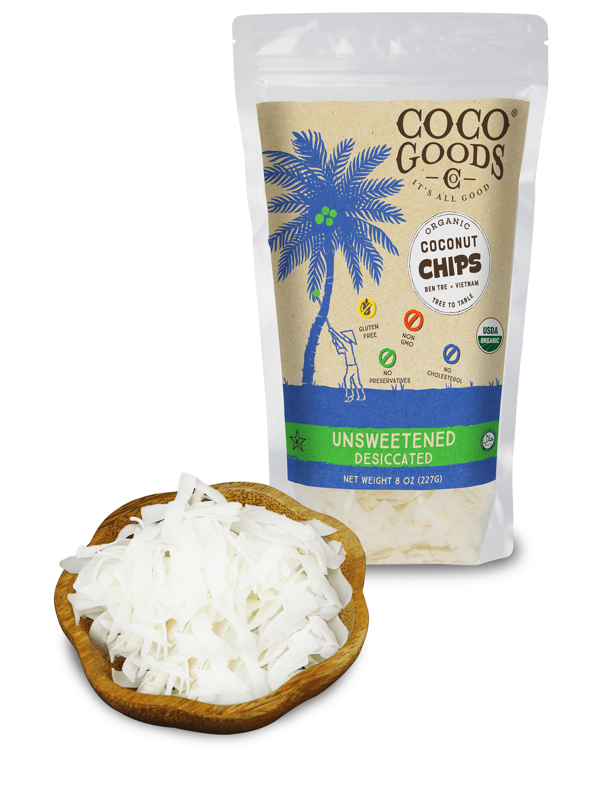 Organic Unsweetened Desiccated Coconut, Chips Grade 8 oz, 2 Pack