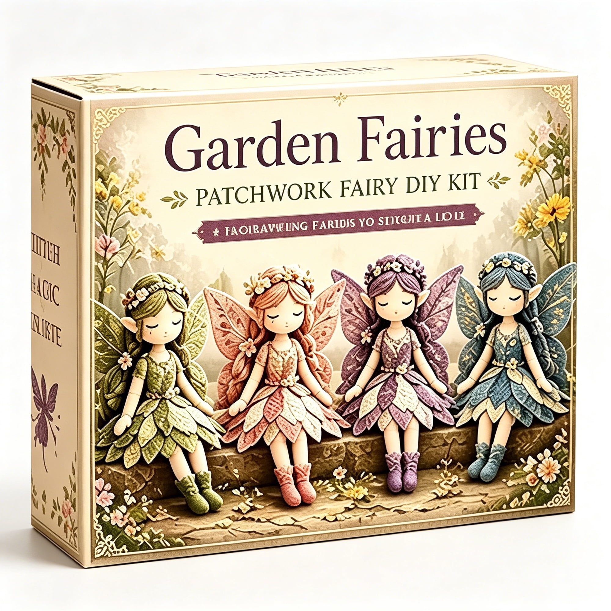 TUWAFE Fairy Patchwork Diy Collection Handmade Fairy Sewing Kit Make 4Pcs Winged Cloth Doll Fabric Full Supplies Diy Craft Set for Beginner Gifts for Craft Lovers(#07)