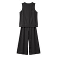 thumbnail image 6 of Mifsaly Two Piece Vacation Sets for Women Tank Top and Wide Leg Capri Pants with Pockets Contrast Seam Summer Casual Matching Outfits Black,XL, 6 of 9