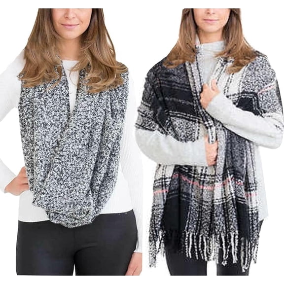 Emanuel Geraldo Womens Infinity Scarf 2-Pack, Pink Plaid Gray - NEW