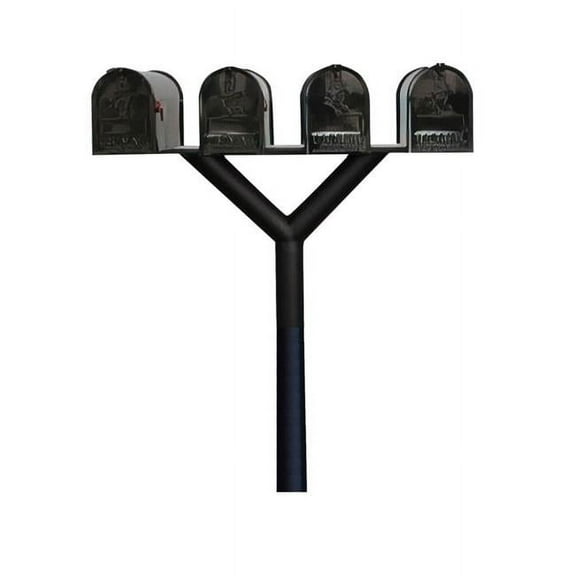 Qualarc PENPST4-000-E1 Penfield Quad Mailbox Post System, No Base with 4 E1 Economy Mailboxes - Black
