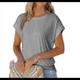thumbnail image 3 of Blusa de Verano para Mujer, con Cuello Redondo, Mangas y Fruncido Lateral, Color Gris XL, 3 of 7