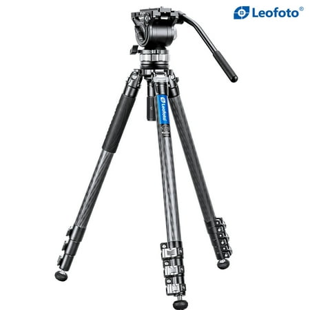 Image of Leofoto LVM-324C+BV-15 4-Section Carbon Fiber Video Tripod with Fluid Head Set | 75mm Integrated Bowl with Leveling Base and Handle