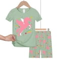 thumbnail image 3 of QEFJNO 3-9Y Toddler Girls 2-Piece Viscose Pajamas Set Rib Knit Tee and Shorts Kids Sleepwear Unicorn Summer Pjs Set, 3 of 7