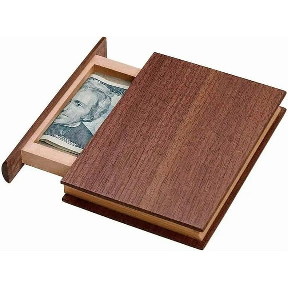 Mini Book Money Puzzle Box – 4½″ x 3″ x 2″ Wooden Brainteaser with Solution