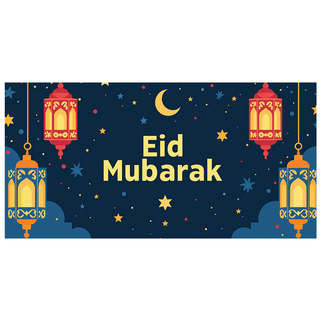 Eid Mubarak Banner Decoration with Crescent Star Lantern Designs Backdrop for Eid Celebration Party Decoration Photography Props