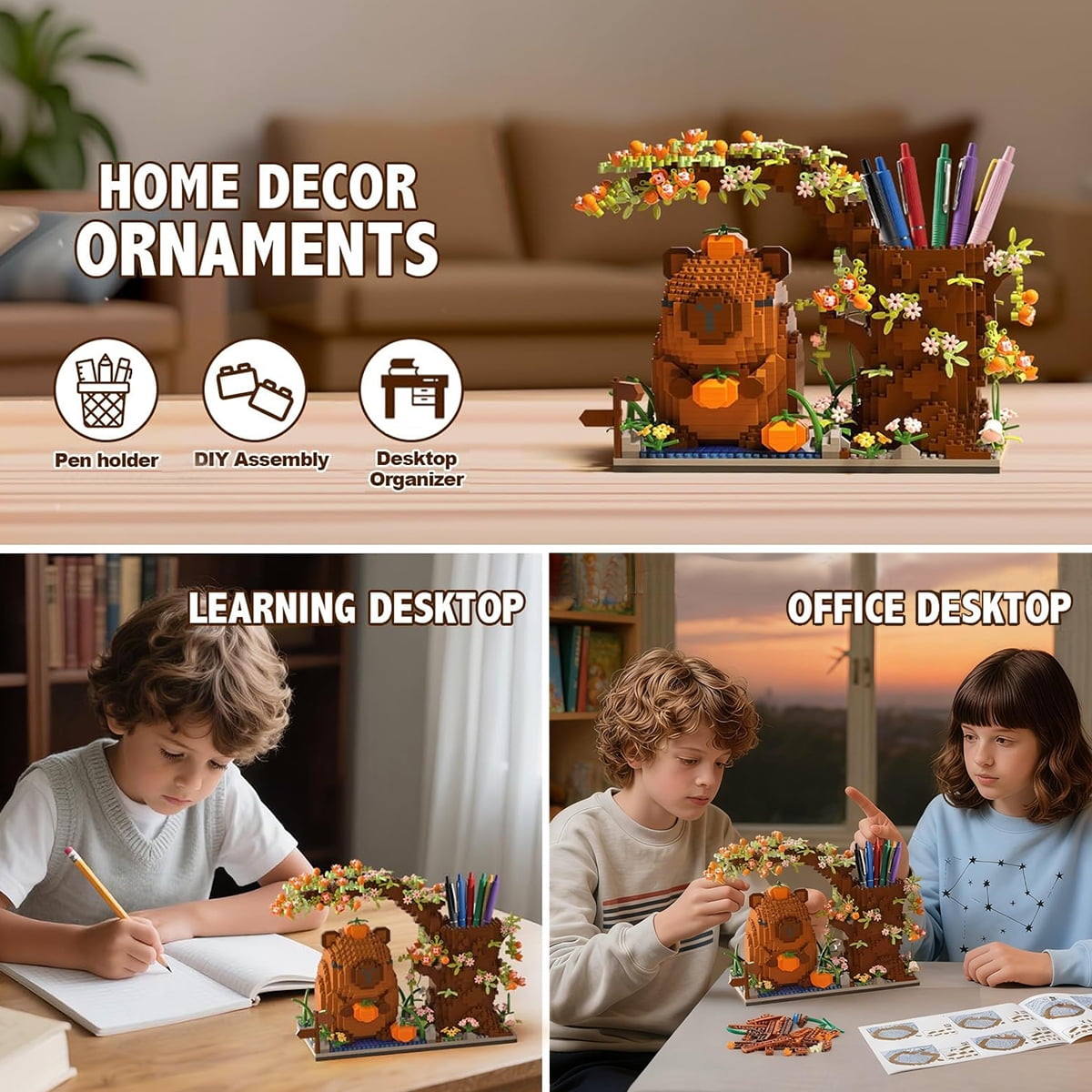 Desk Pen Holder Building Blocks Set, Cute Pumpkin,Animals,Flowers,Tree Building Bonsai Kit Gifts Toy  Fun Crafts Model Kit for Kids & Adults Ages 8+