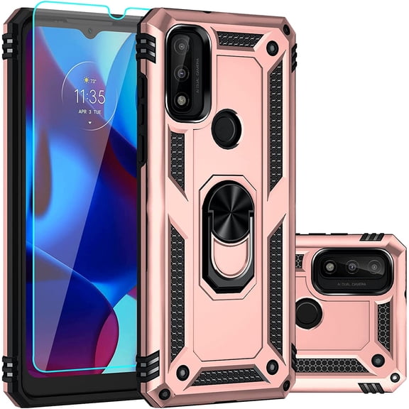 for Moto G Pure Case,with HD Screen Protector, [Military Grade] 16ft. Drop Tested Cover with Magnetic Kickstand Car Mount Protective Case for Moto G Pure, Rose Gold