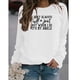 thumbnail image 2 of Sudadera de Mujer con Cuello Redondo y Manga Larga con Estampado de Letras, Jersey Informal de Moda para Mujer, Top para Trabajo Diario, Viajes, Blanco (Fuente Negra) XL, 2 of 5