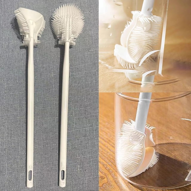 Cepillo de Silicona 360° para Botellas - 3 Cepillo, Mango Largo para Limpiar de Bebé, Tazas, Termos, Limpieza Profunda y Segura con Cabezal Plegable Limpia Las Paredes y El Fondo Los Vasos