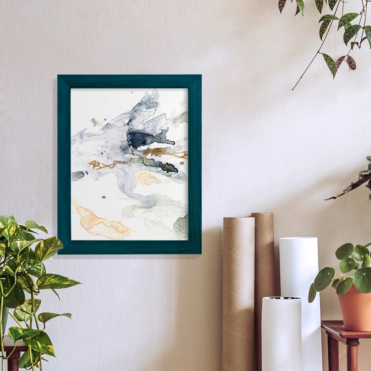 Organic Interlace II -Framed Print w/glass-Ocean Blue